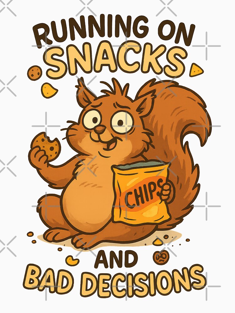Running on Snacks and Bad Decisions – Funny Squirrel Sticker by inkoutninja
