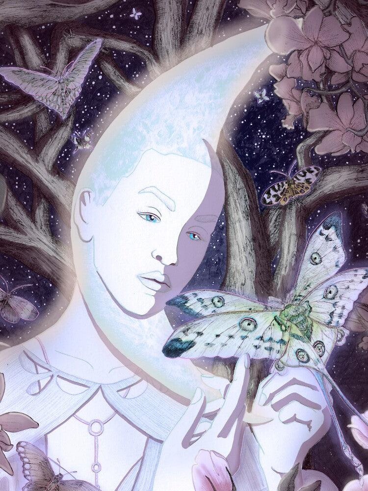 The Moon and Her Moths Colour Version by ECMazur Art