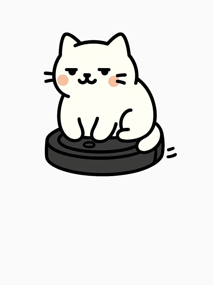 Loaf Cat on Roomba – Kawaii Chubby Cat Riding Robot Vacuum Sticker by Tripconic