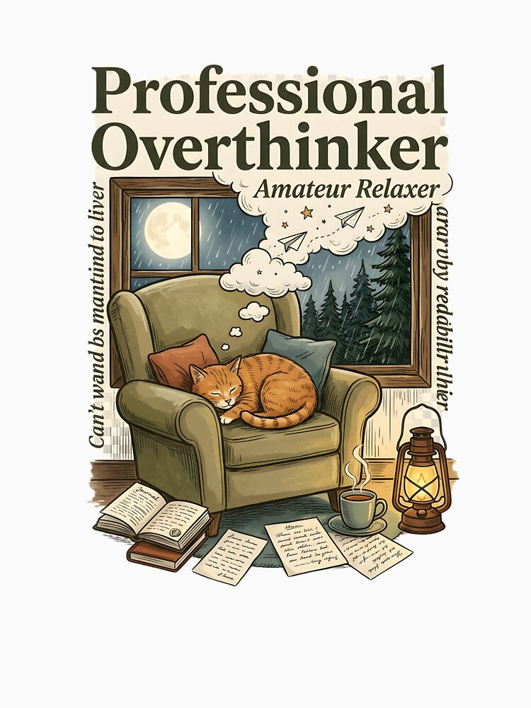 Professional Overthinker Funny Cat Shirt | Anxiety Humor | Introvert Gift | Cozy Reader Aesthetic | Mental Health Quote by softmind studio