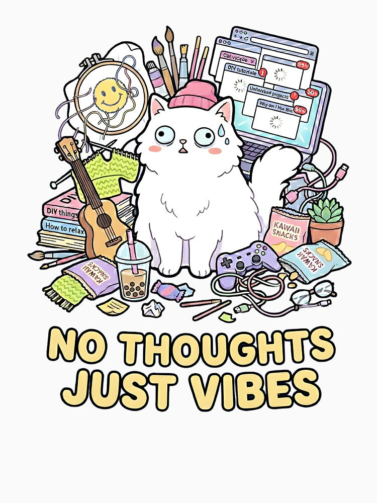 No Thoughts Just Vibes - ADHD Cat Meme by Wennity