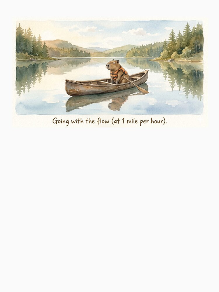Going With The Flow | Chill Capybara Canoe Watercolor Art by Paws And Pause