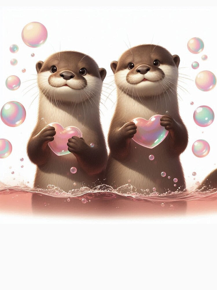 Otter Couple Holding Hands – Cute Love Design with Heart Bubbles by ashokreddy343