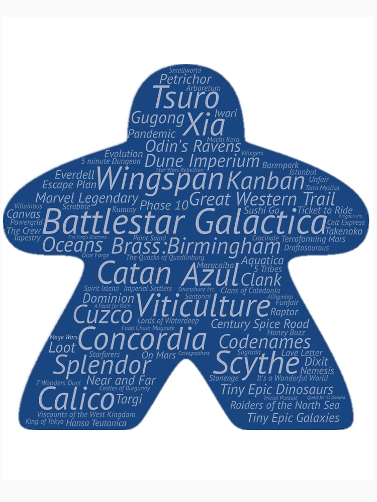 Blue Meeple with Tabletop game names by Narellish