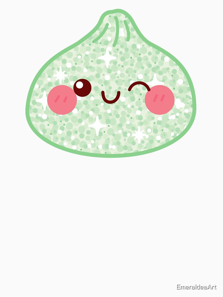 Kawaii Green Glitter Squishy Dumpling – Cute Food Character Design by EmeraldeaArt