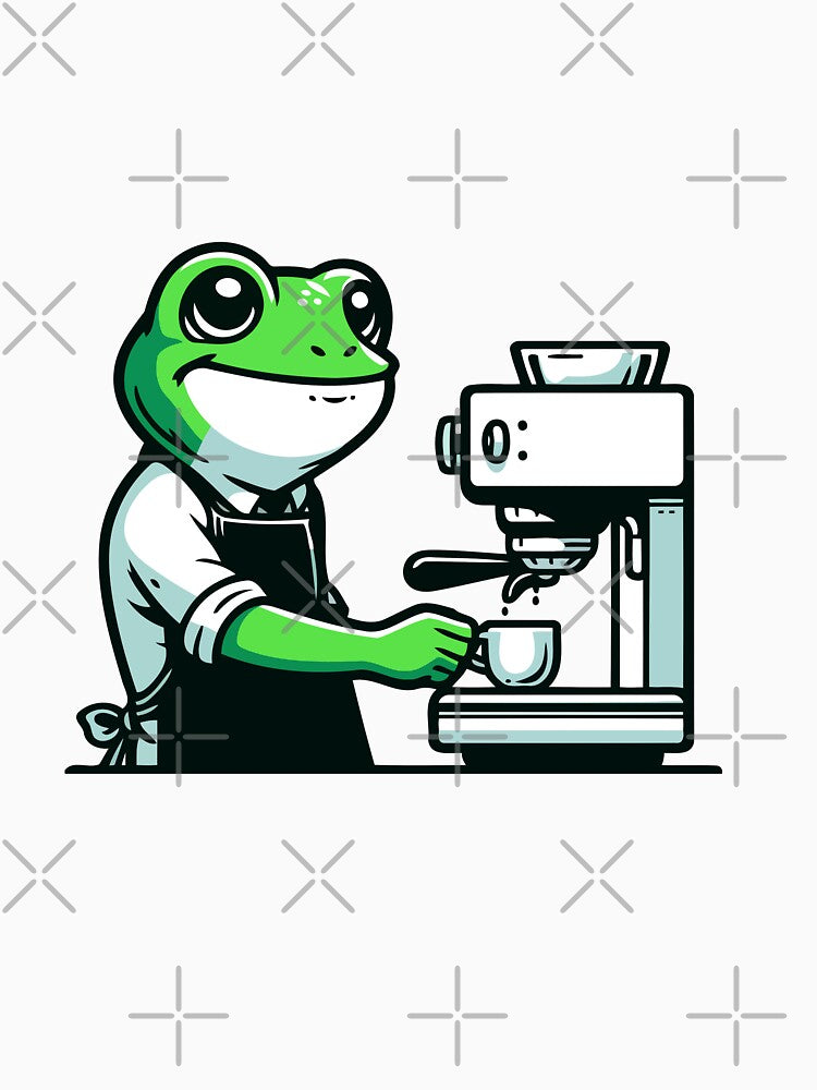Cafe Hopper: Delightful Frog Barista Making Coffee by Akioos