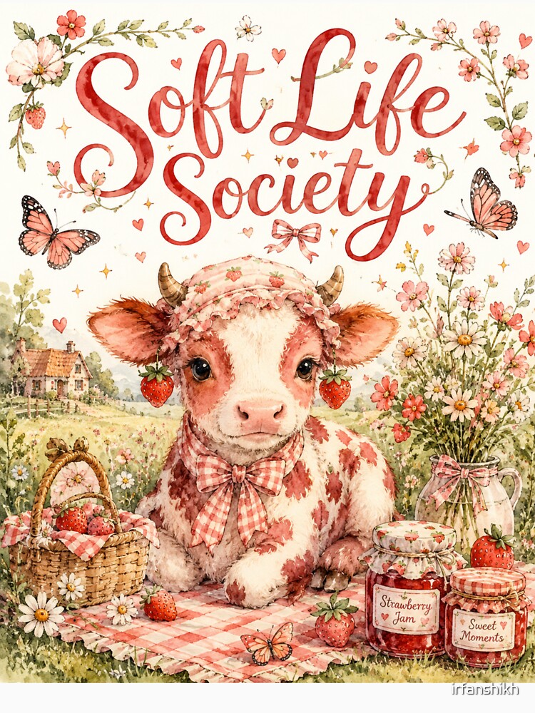 Soft Life Society Strawberry Cow Sticker by irfanshikh