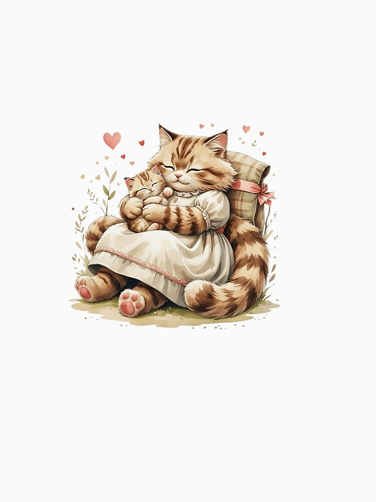 Cute Cat Mom And Kitten Hugging Watercolor by AQUILAKREO