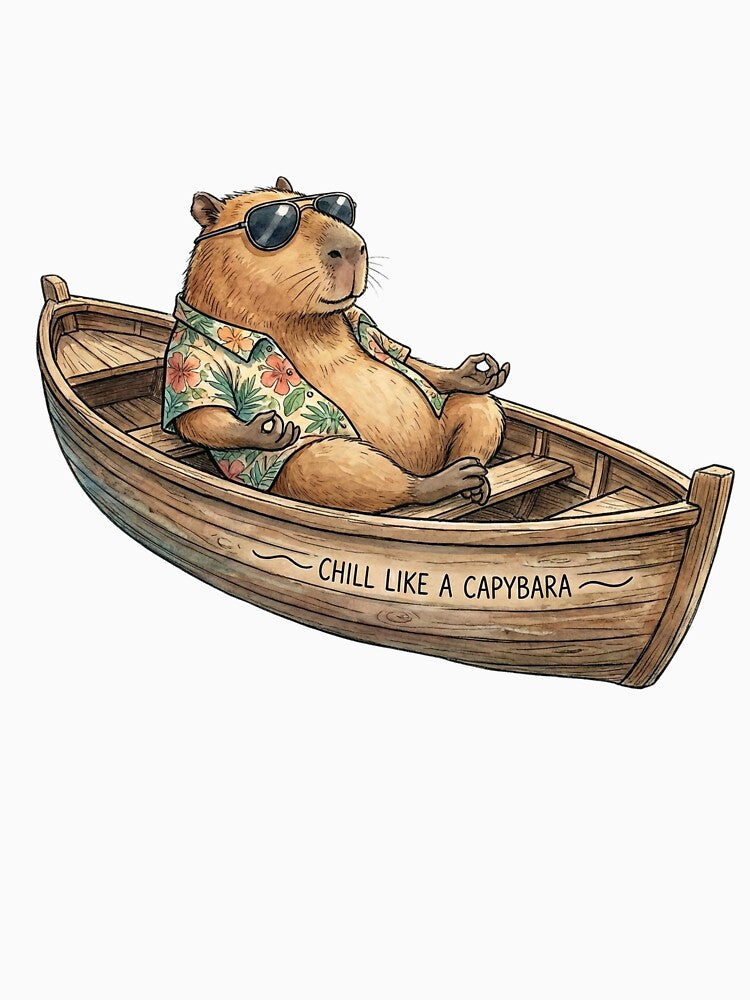 Chill Like a Capybara | Cool Funny Animal in Boat Watercolor by Pixeloom Store