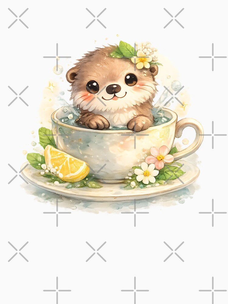Otter Cuteness Otter in a Tea Cup Watercolor Nature Gift Idea for Heartwarming Fans by Divakar Fashion