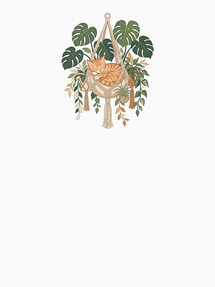 Sleeping Orange Tabby in Boho Macrame Planter by Kvarny