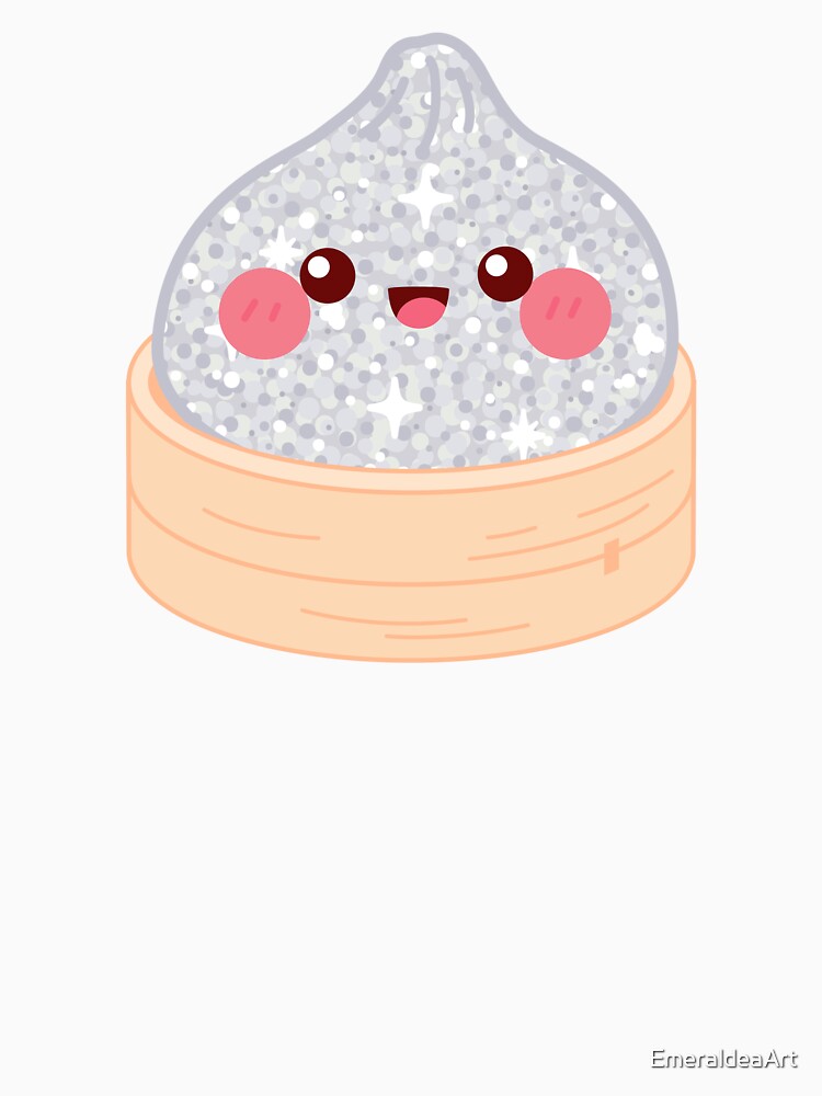 Kawaii Silver Glitter Squishy Dumpling in bamboo steamer basket by EmeraldeaArt