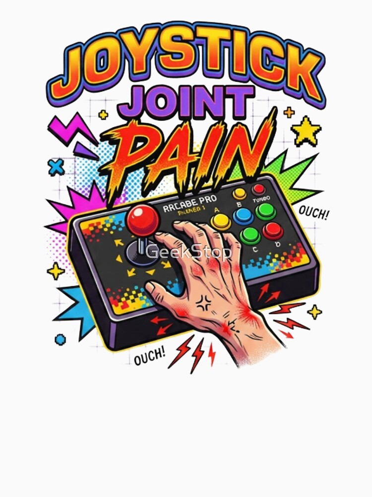Joystick Joint Pain Funny Retro Arcade Gamer T Shirt Vintage Gaming Design by GeekStop