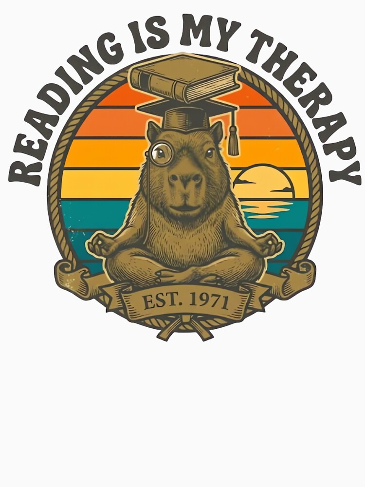Reading Is My Therapy Retro Capybara by ARTReMi