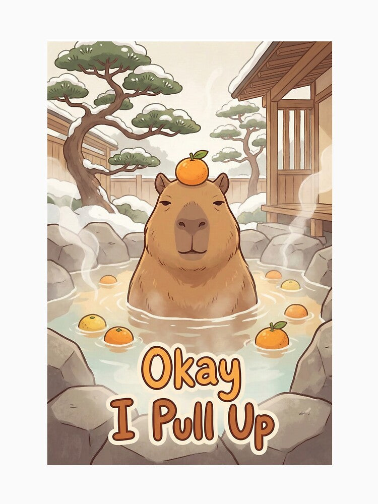 Funny Capybara Onsen One Line Art - "Okay I Pull Up" Minimalist Aesthetic by NonditStudio