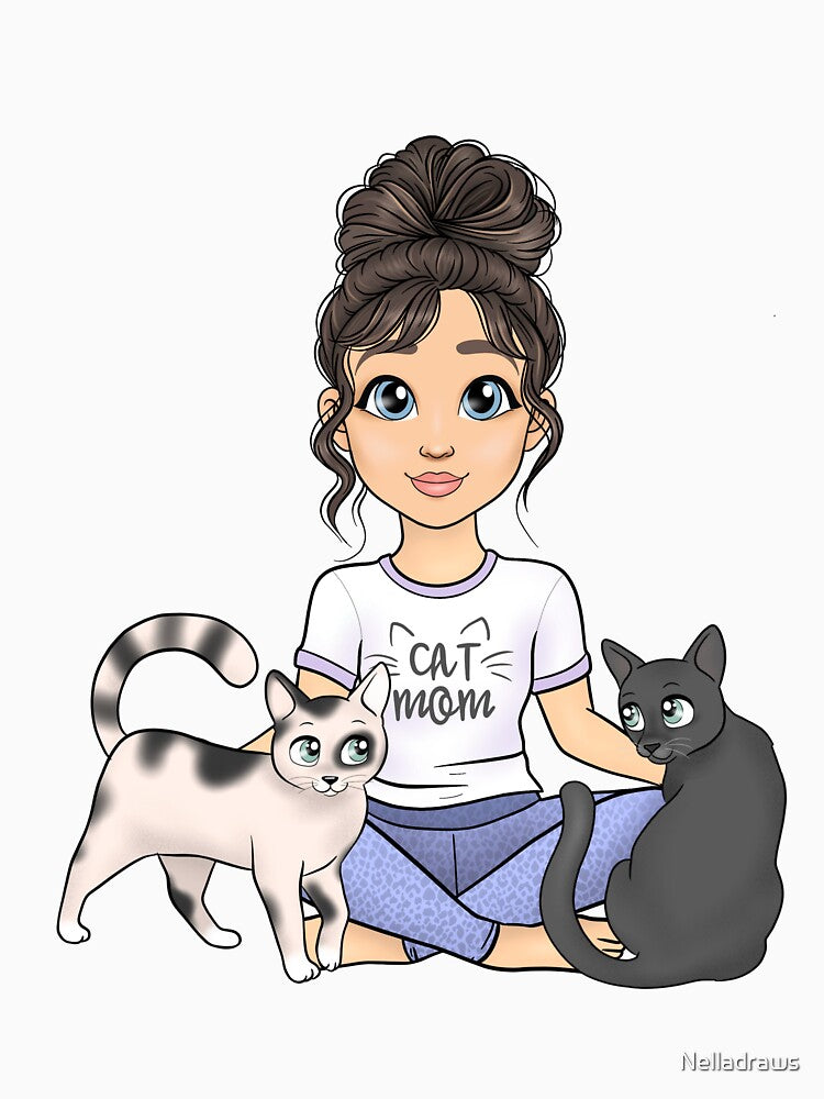 Cute Cat Mom, 2 cats, cat parent, kitten Mom, chibi kitten Mom, crazy cat lady, cat obsessed by Nelladraws