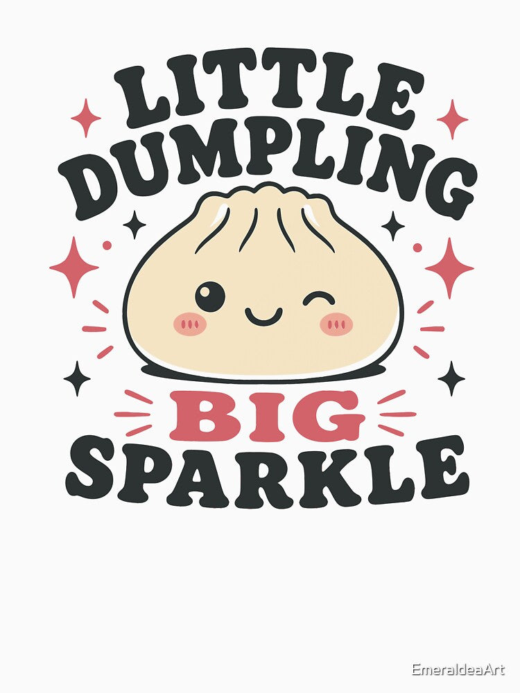 Little Dumpling Big Sparkle – Beige Kawaii Winking Dumpling Design by EmeraldeaArt
