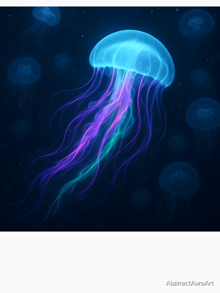 Neon Jellyfish Glow – Vibrant Underwater Art Print for Ocean Lovers by AbstractAuraArt