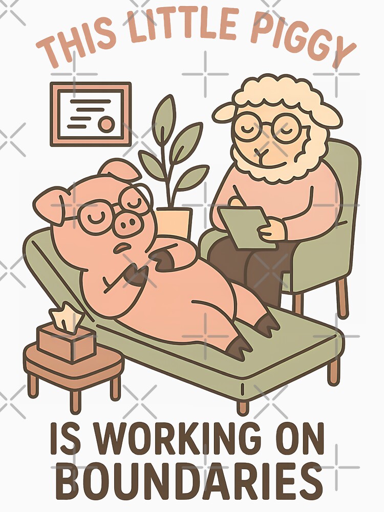 This Little Piggy Is Working on Boundaries – Funny Therapy Pig Cartoon T-Shirt by TeeTimeTreasure