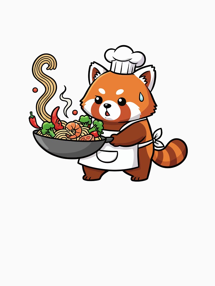 Red Panda Chef Cooking Spicy Noodle Wok by nilkbv
