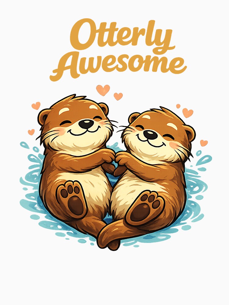 Otterly Awesome Cute Otters Holding Hands Funny Pun by PunchDrop