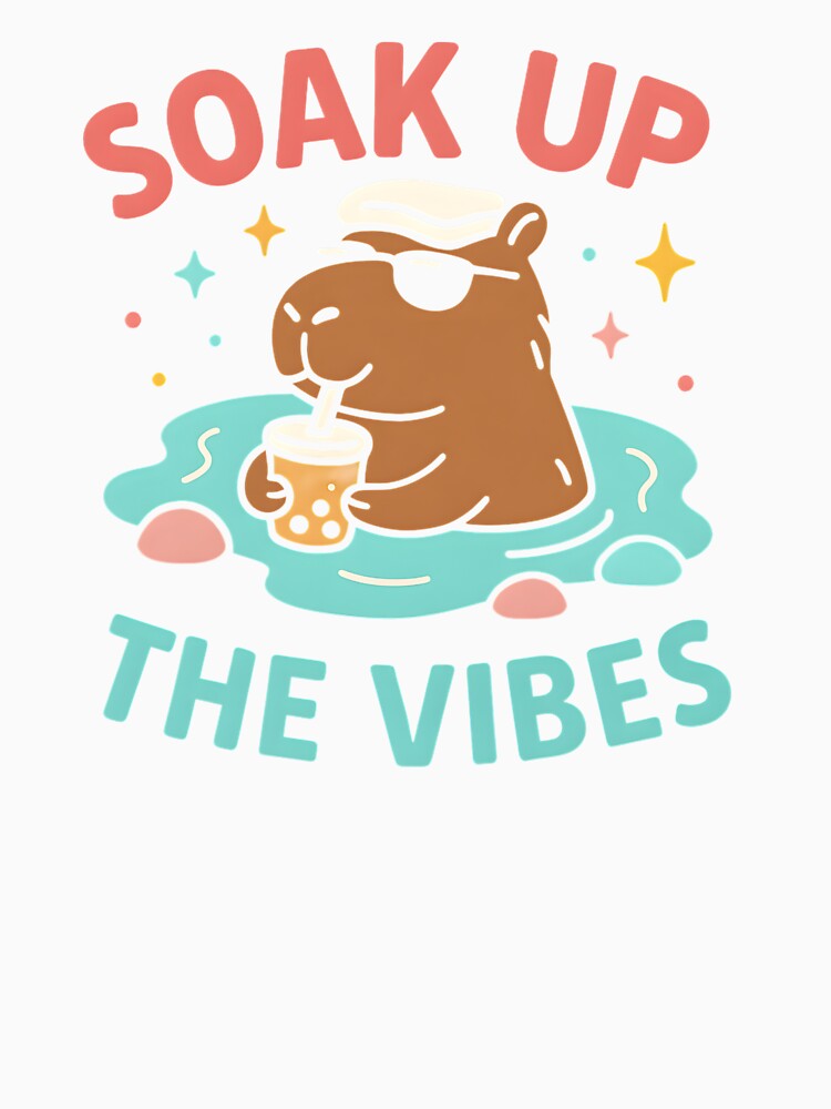 Soak Up the Vibes – Relaxed Capybara in Hot Spring Bubble Tea Art by JaroPrints