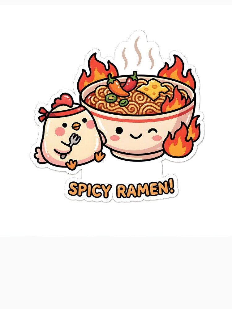 Cute Kawaii Fire Noodles Spicy Ramen Korean Chicken Sticker by KooksStudio