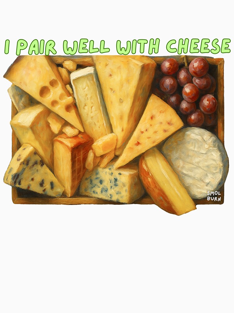 I Pair Well With Cheese Shirt | Cheese Lover Gift | Foodie Art Tee | Wine & Cheese Funny Saying | Painted Cheese Pun Tote Mug Print by smolburndesign