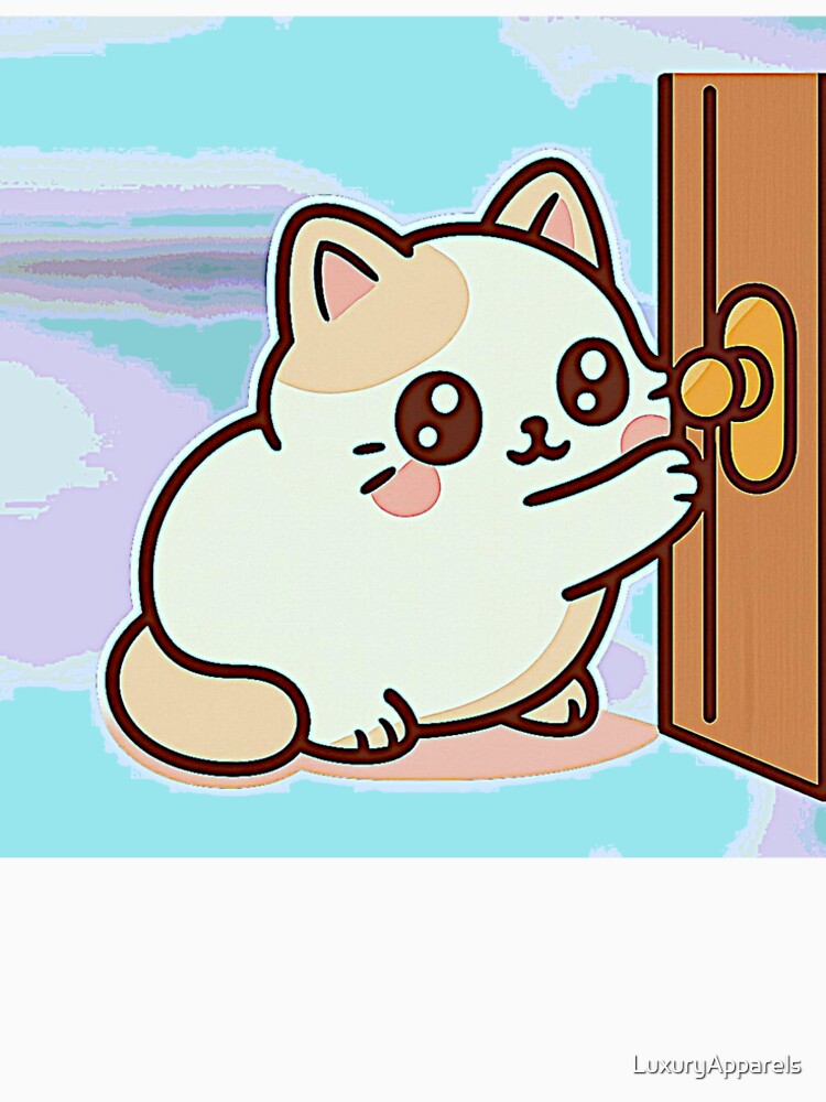 Kawaii Cat Loaf Pulling the Door – Cute Sticker Design by LuxuryApparels