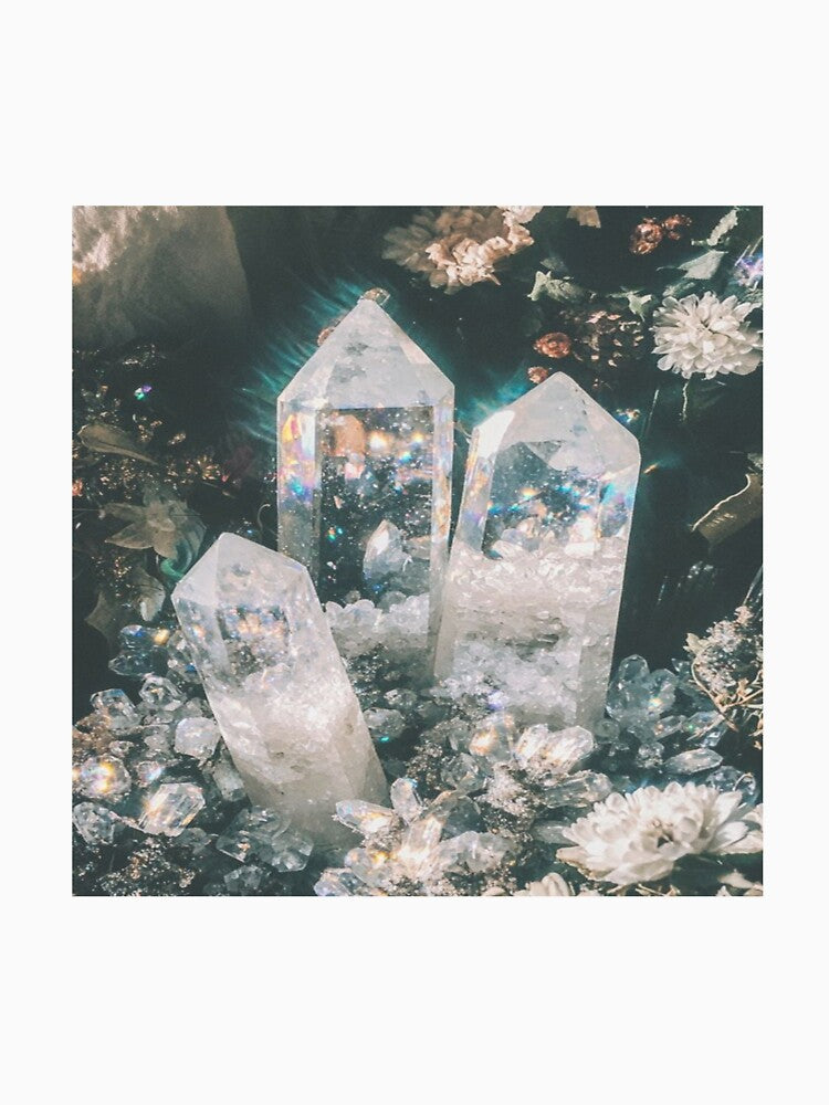 Ethereal Crystal Trio Amid Flowers Artwork by NivyasArtistry