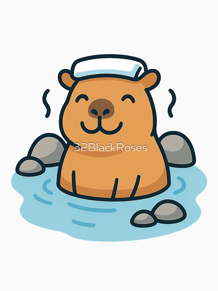Relaxing Capybara in Hot Spring – Cute Chill Vibes Design by 32BlackRoses