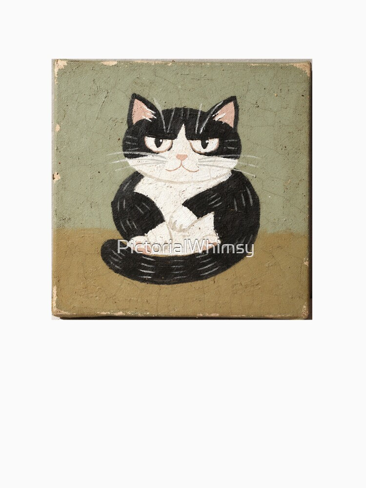 Tuxedo Cat Loaf Folk Art Painting by PictorialWhimsy