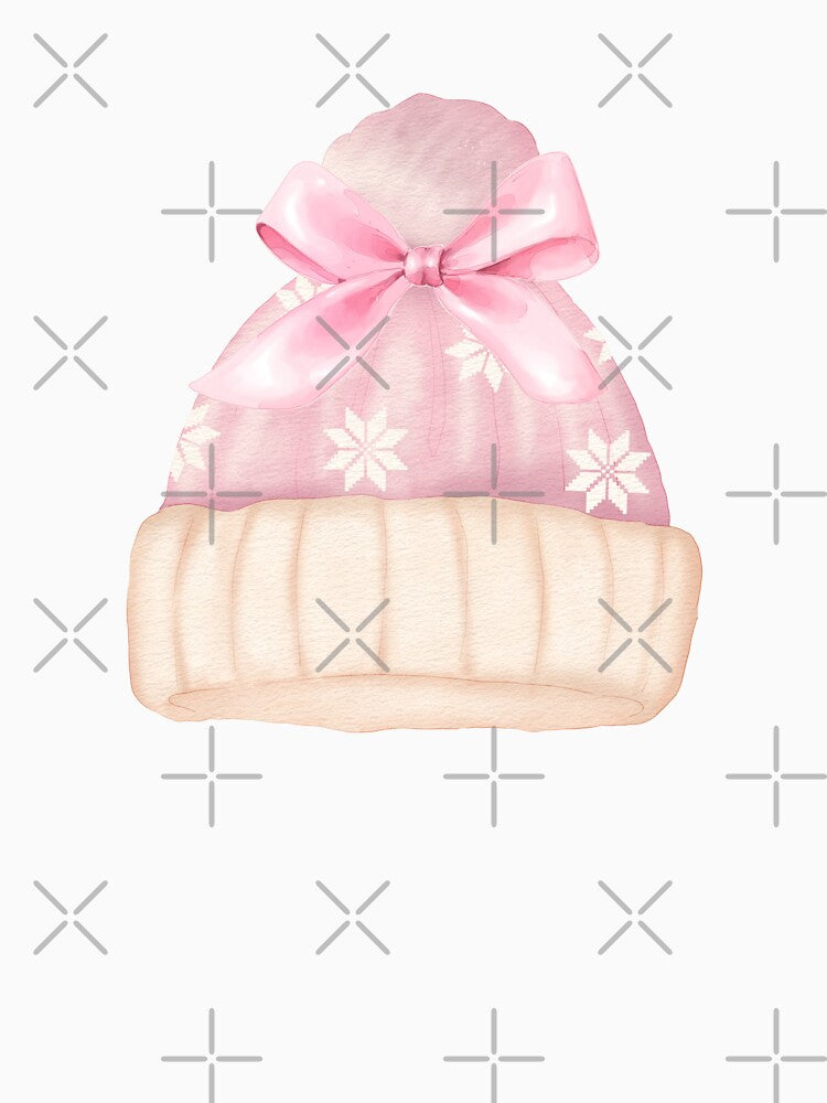Pink Snowflake Fleece Hat with Bow – Cozy Coquette Winter Aesthetic | Soft Girl Era by DivinePassion