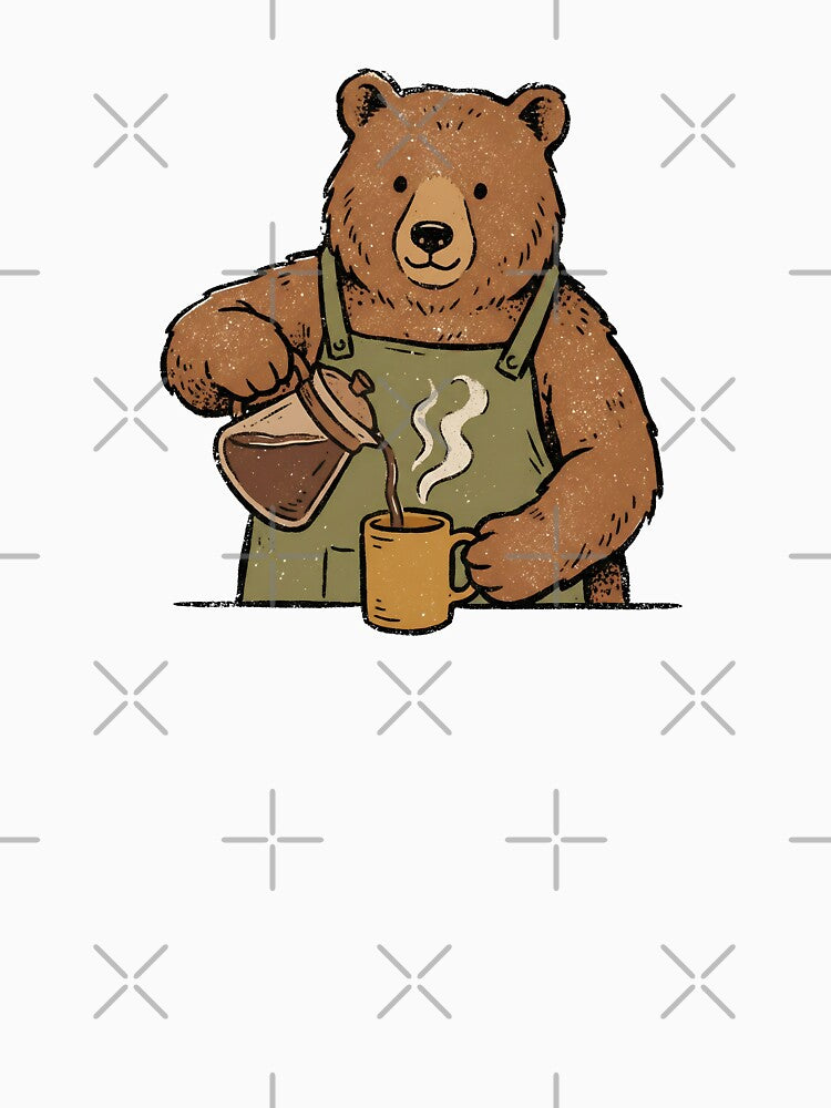 Cozy Retro Bear Barista Pouring Coffee by Imaginationbeyond