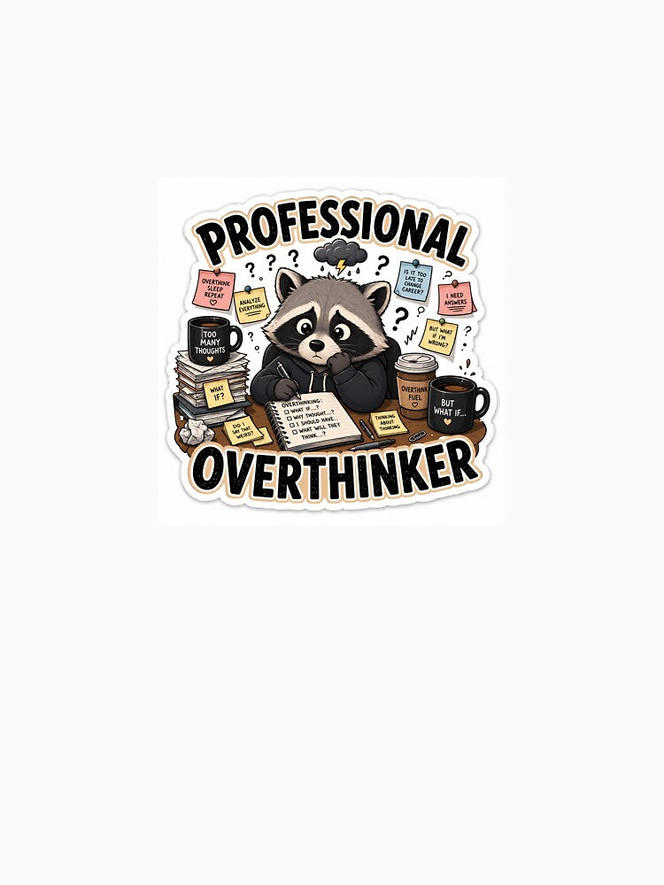 Professional Overthinker Funny Raccoon Sticker by Dropza
