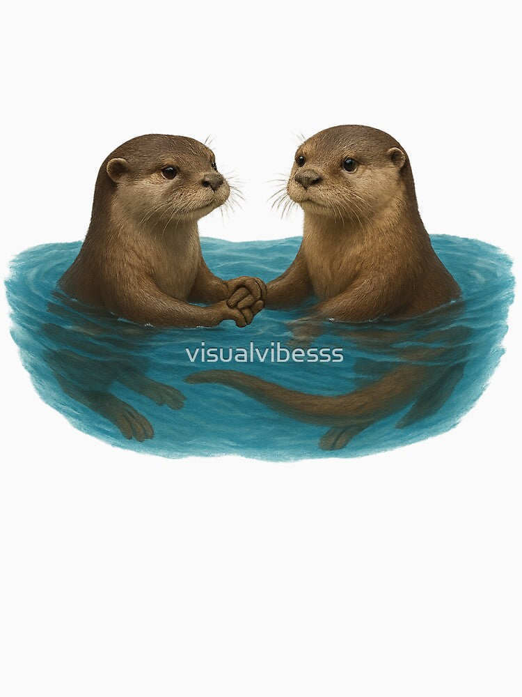 Realistic Digital Drawing - Otters Swimming and Holding Hands by visualvibesss