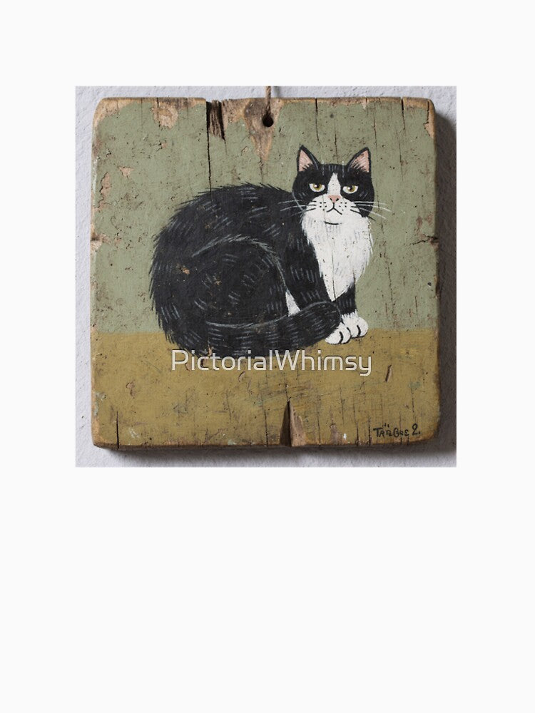 Tuxedo Cat Loaf Naive Folk Art Painting by PictorialWhimsy