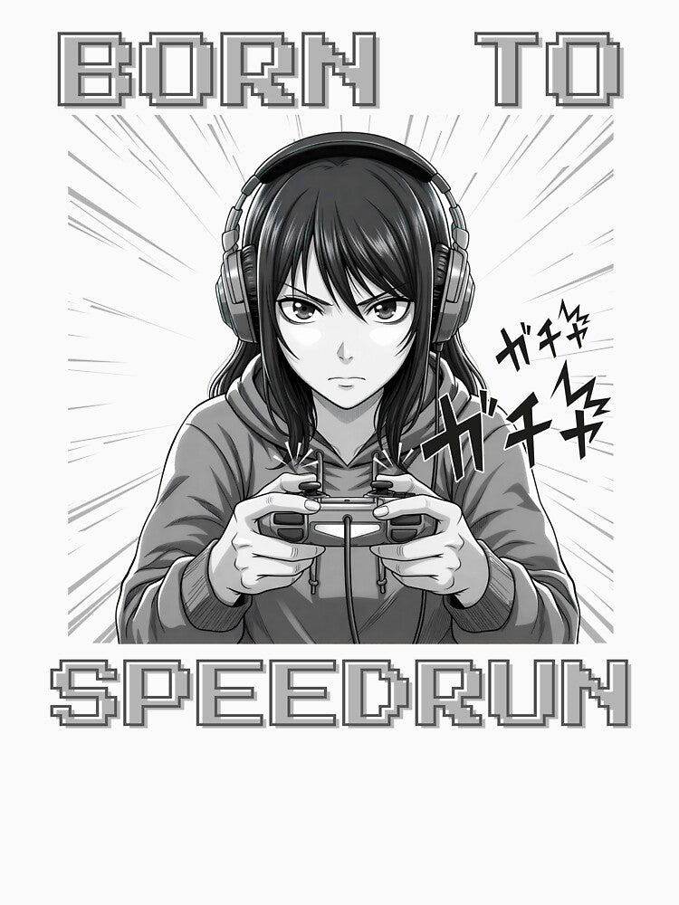 Anime Girl Gamer – Born to Speedrun Manga Style Art by PHRASEandSTYLE