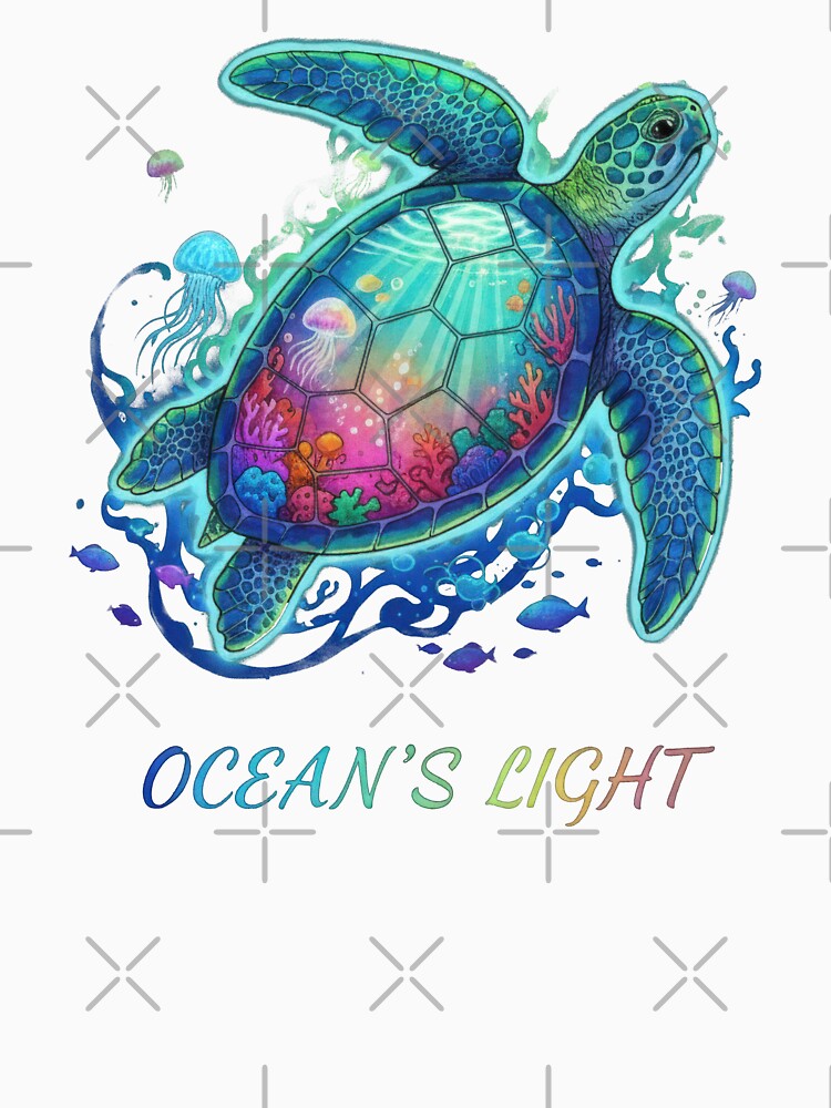 Luminous Sea Turtle with Vibrant Coral Reef Shell Glow Art by zoughlal