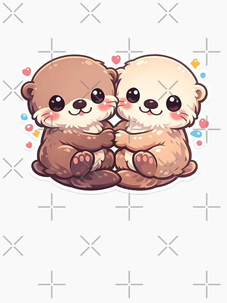 Cute Sea Otter Holding Hands Gift for Otter Cuteness Lovers Sticker Design Art by Divakar Fashion