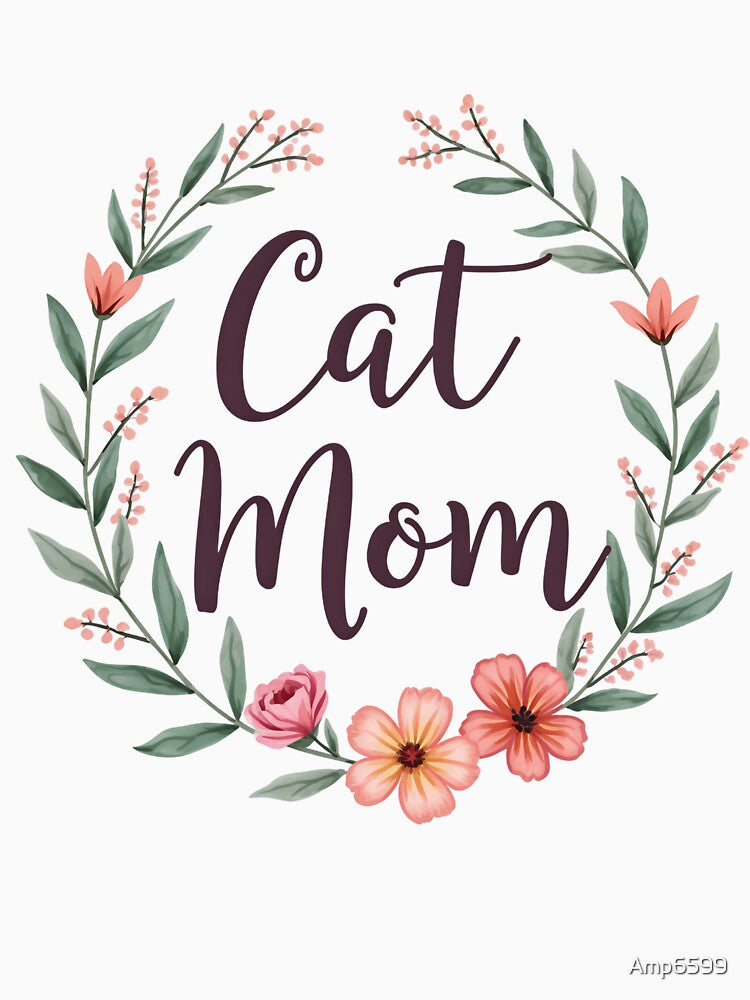 Cat Mom Floral Wreath Watercolor Botanical Cat Lover Design by Amp6599