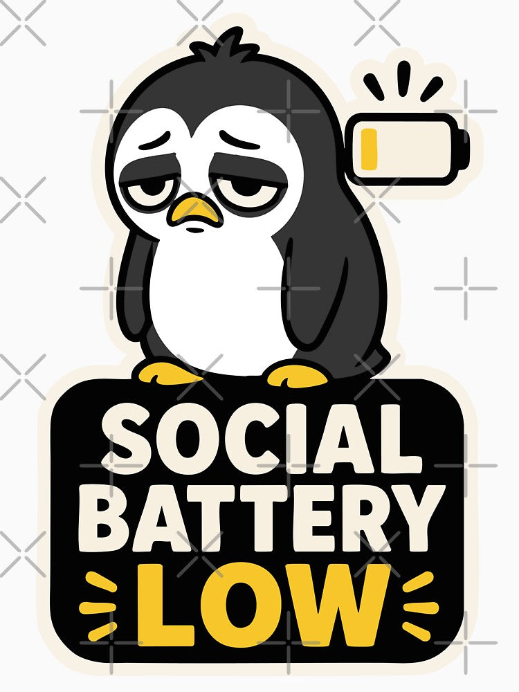 Social Battery Low Penguin – Funny Introvert Mood by EchoBlue Studio