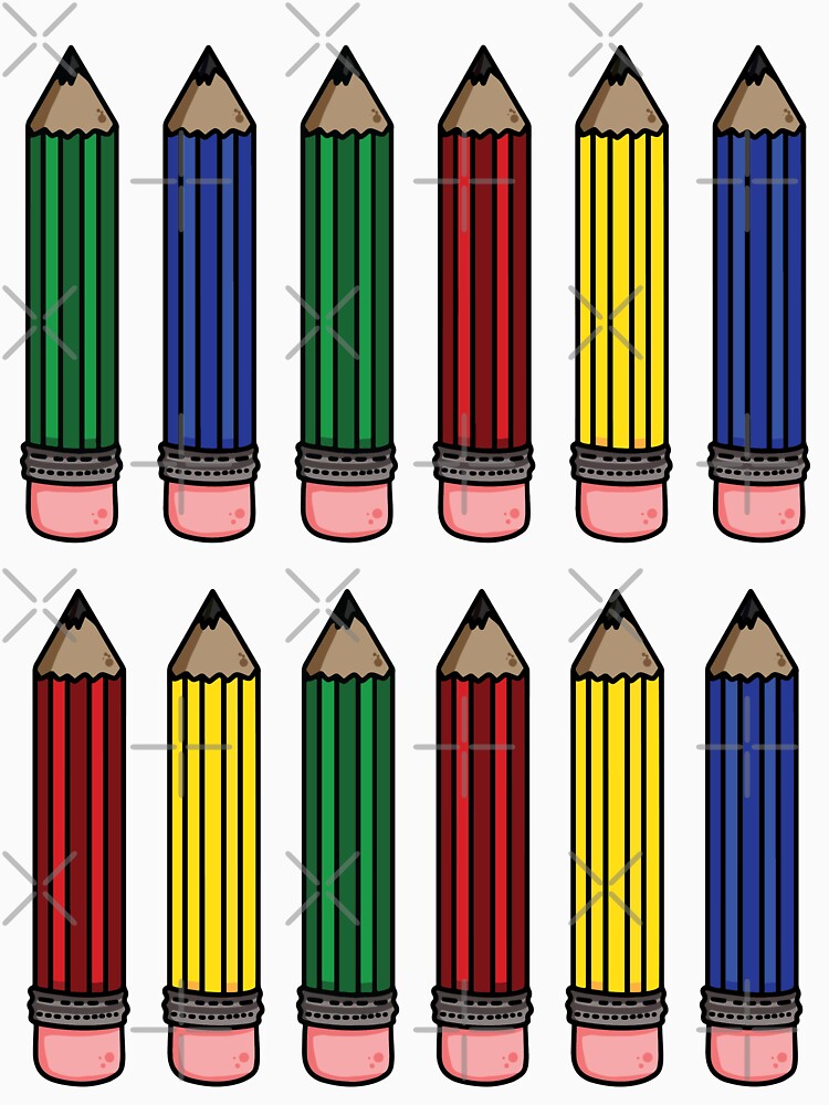 Cartoon Classroom  Pencils in Red, Blue, Green and Yellow by MakerOfPaper