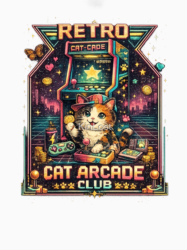 Retro Pixel Cat Arcade Club Graphic Shirt by KinLost