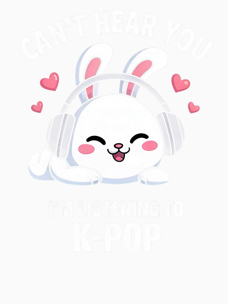 Can’t Hear You I’m Listening To K-Pop Cute Kawaii Bunny T-Shirt by PosiMCreations