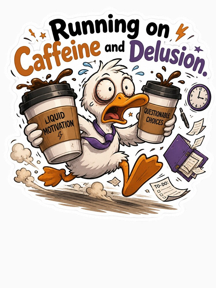 Funny Duck Running on Caffeine and Delusion by Softbear Atelier