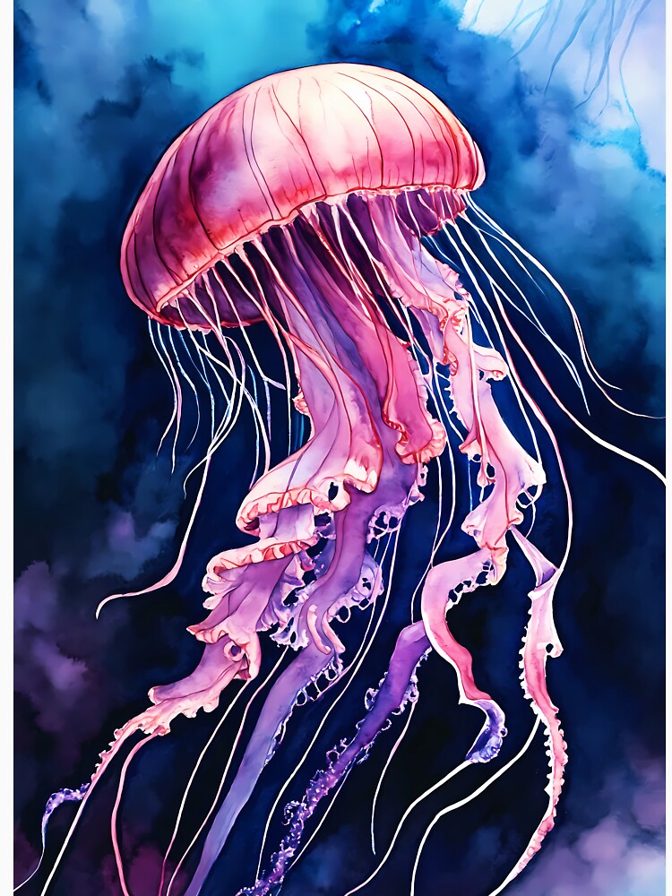 Vibrant Jellyfish in Blue, Pink, and Purple Glow by soulfulpalette