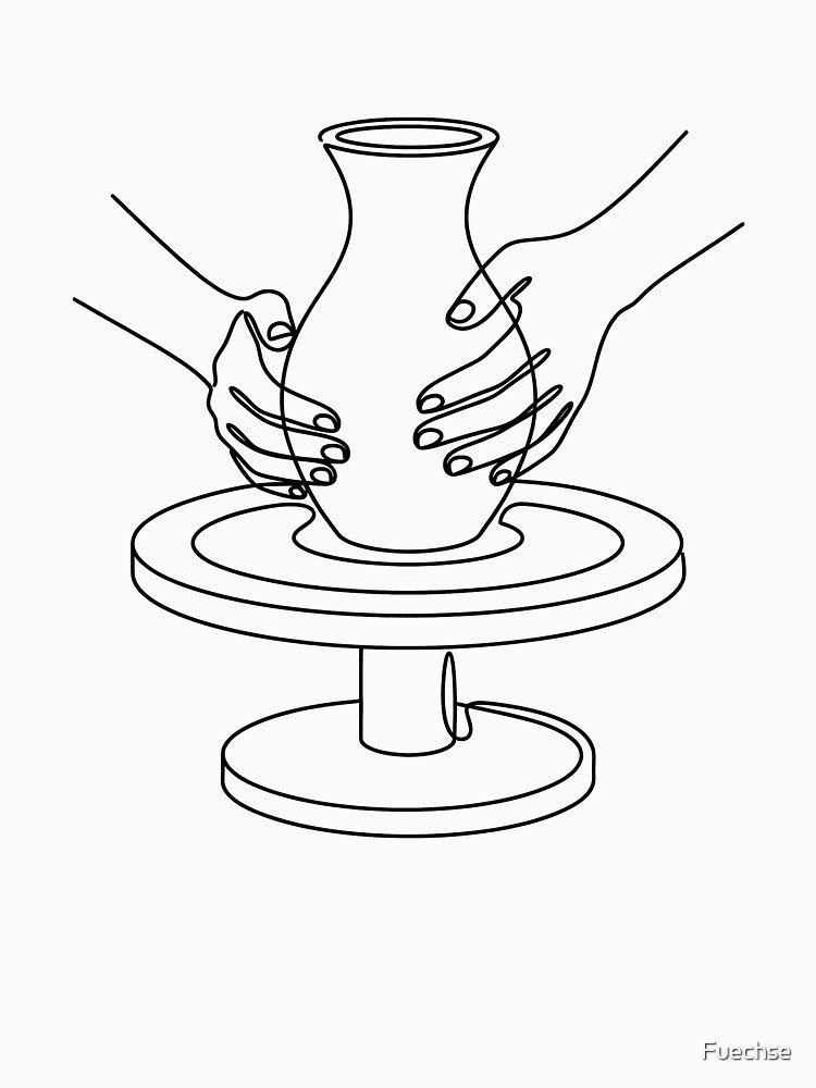 Pottery Hands Line Art – Minimalist Ceramics & Pottery Hobby Design by Fuechse
