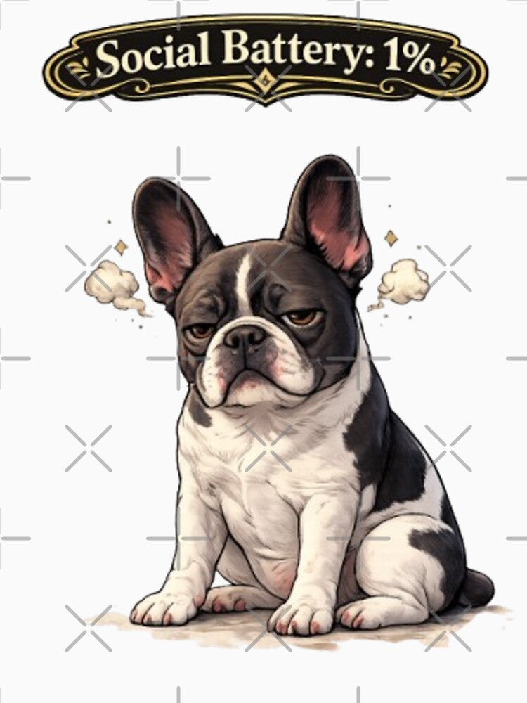 Social Battery 1% French Bulldog – Introvert Funny Dog Meme Sticker by Frenchie Fever