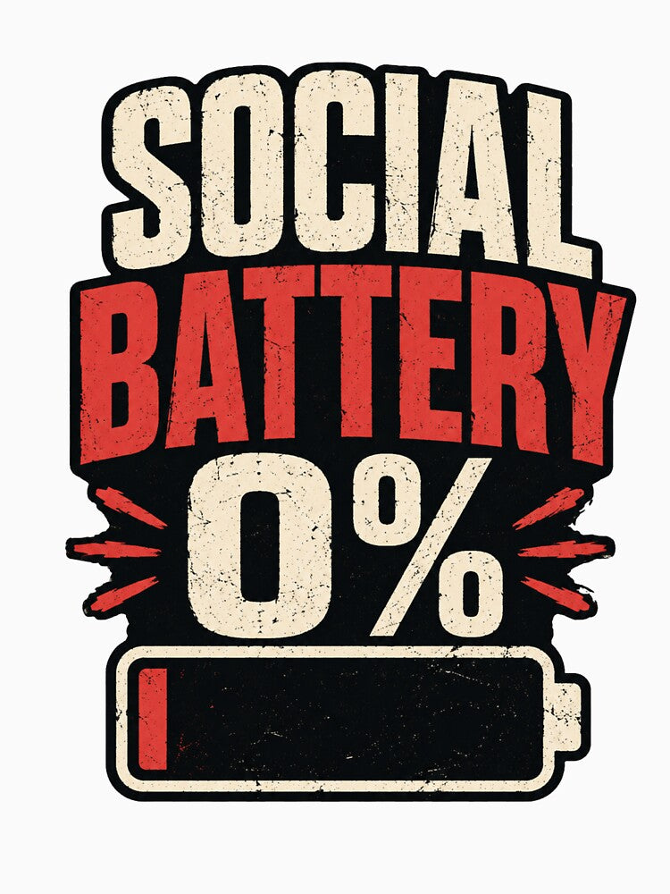 Social Battery 0% Funny Introvert T-Shirt by designerr23 ⭐⭐⭐⭐⭐